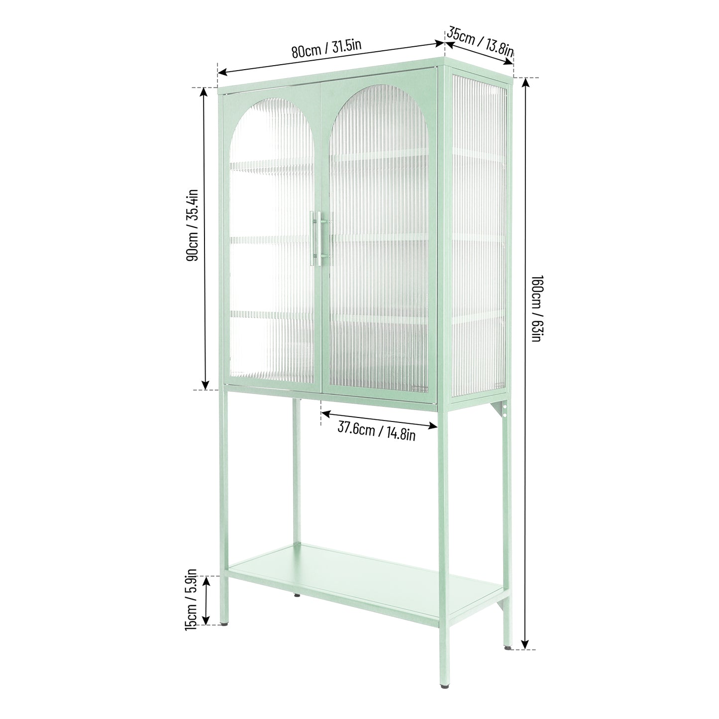 Arched II Glass Doors Floor Cabinet - Mint Green