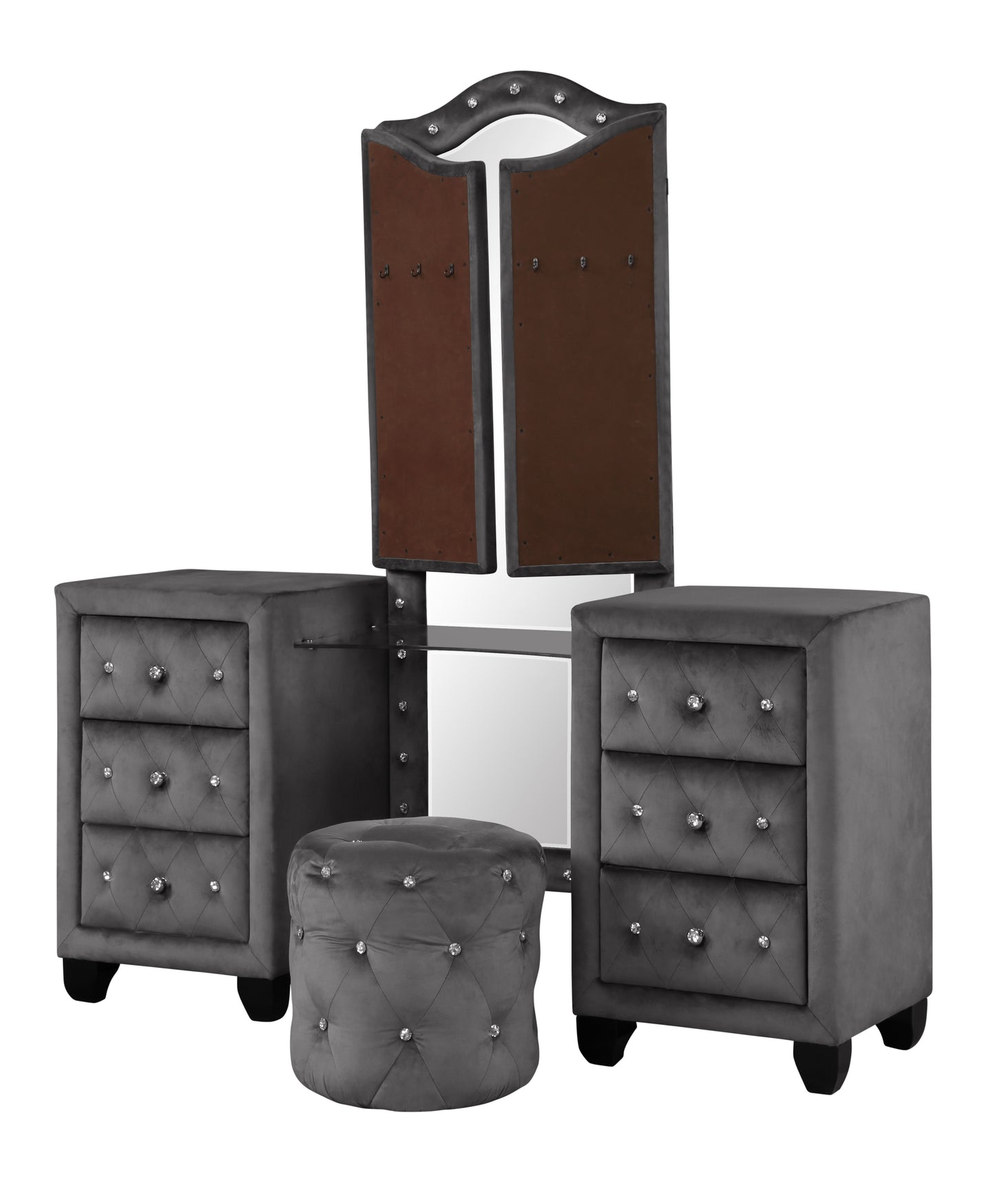 Selina Velvet 6-Drawer Makeup Vanity Set - Gray