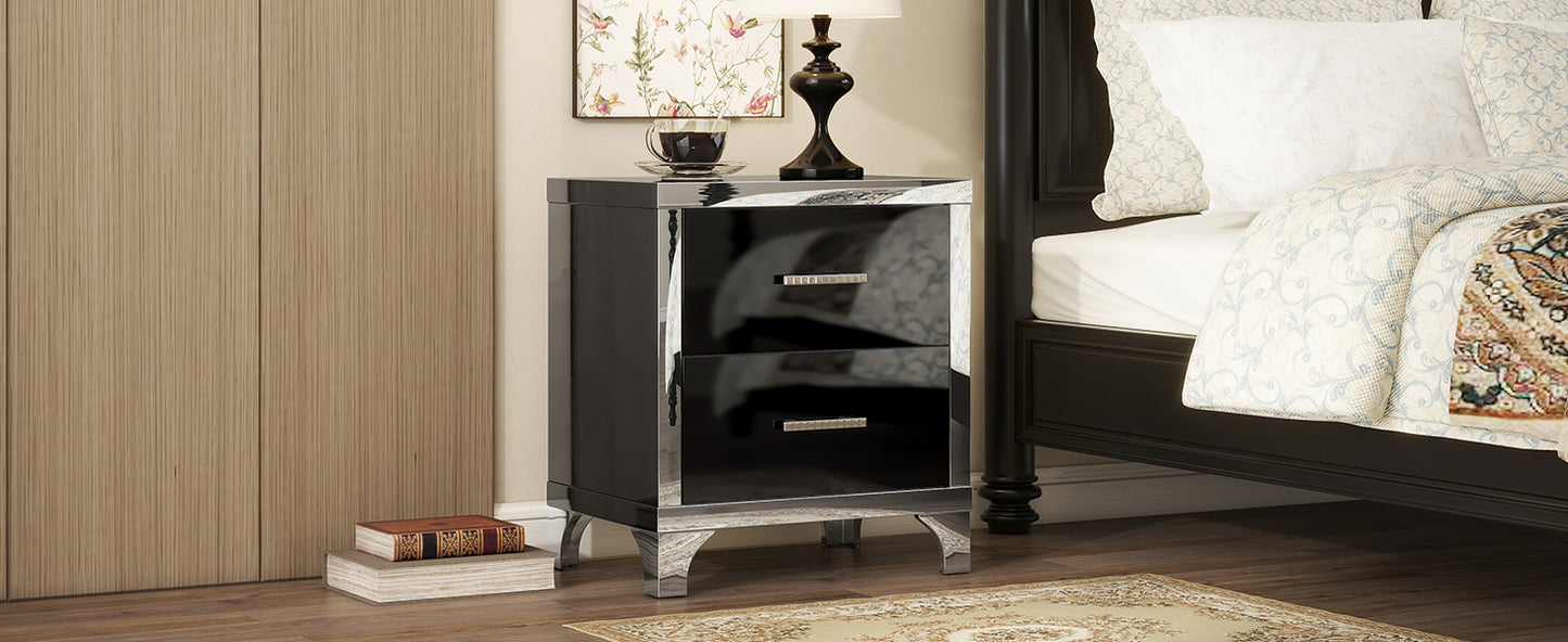 Astral High Gloss Nightstand with Metal Handle - Black