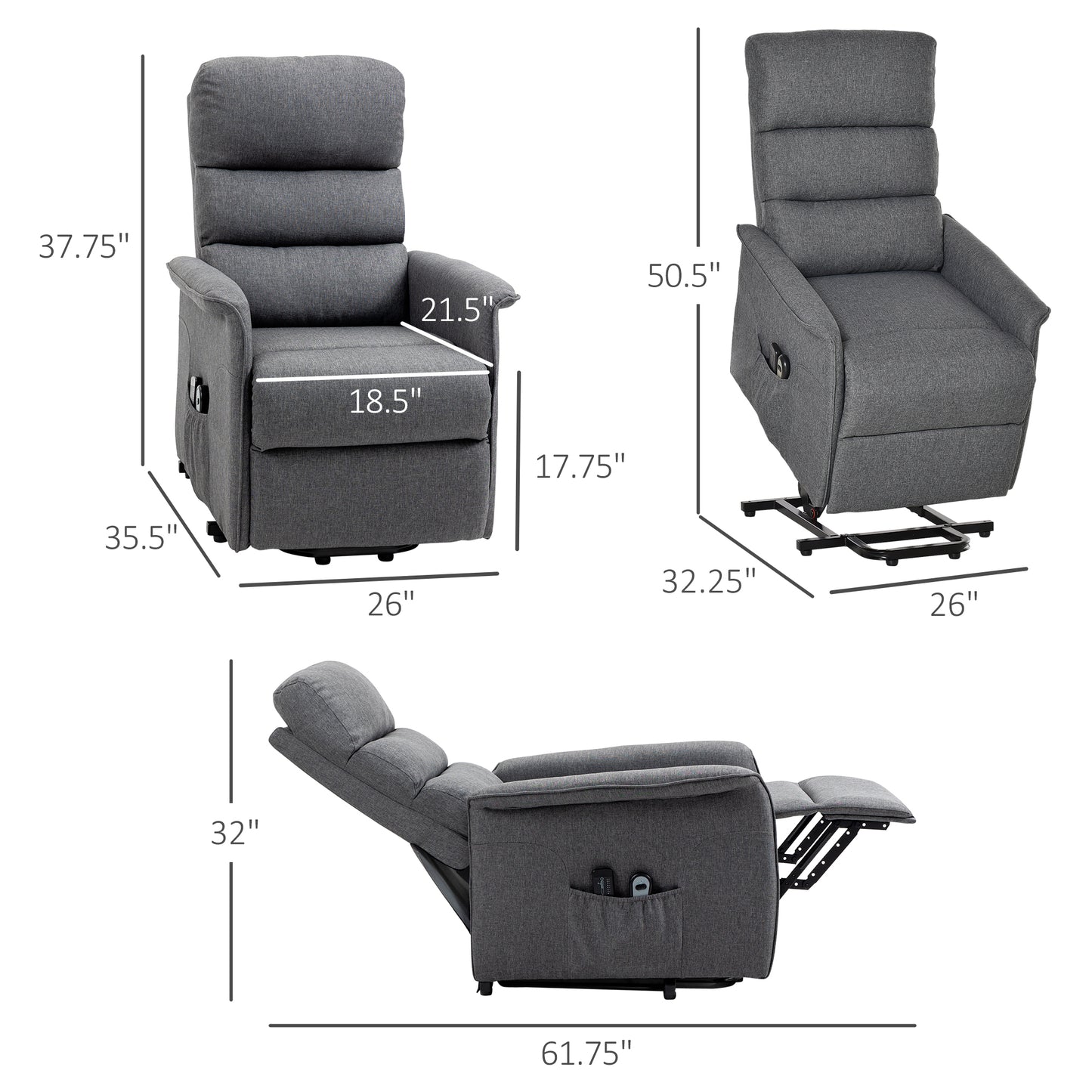 Ross Power Lift Chair with Vibration Massage - Gray