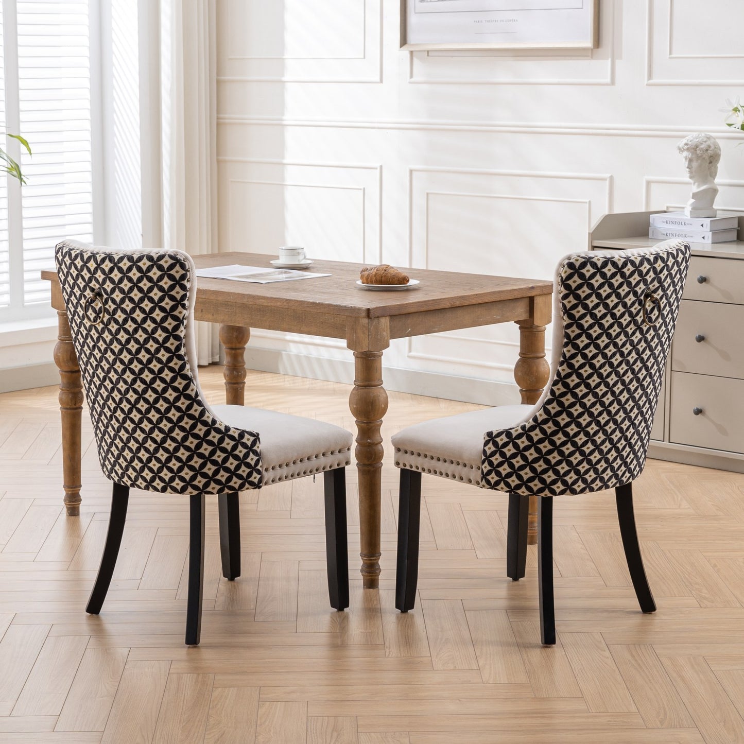 Nikki Velvet Dining Chair w Patterned (Set of 2) - Beige