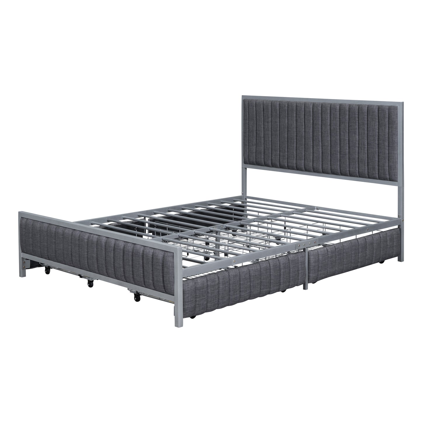 Maza Full Size Metal Frame Upholstered Bed w Drawers - Gray