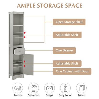 Tower Bathroom Cabinet with Drawer - Gray