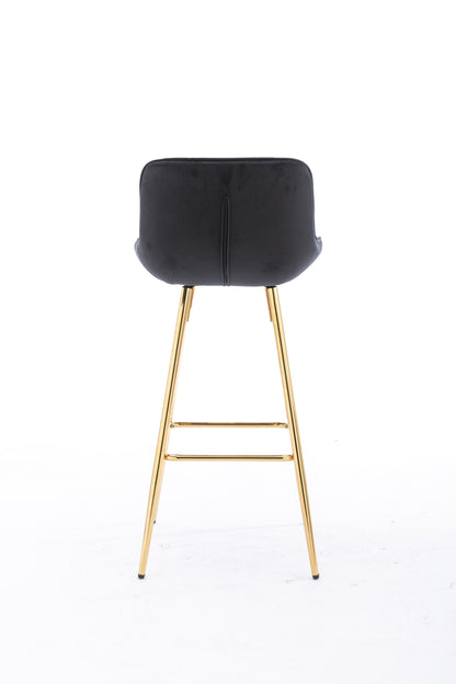 26 Inch Vista Bar Stools with Chrome Footrest  Velvet Fabric  Golden Leg - Black  Set of 2