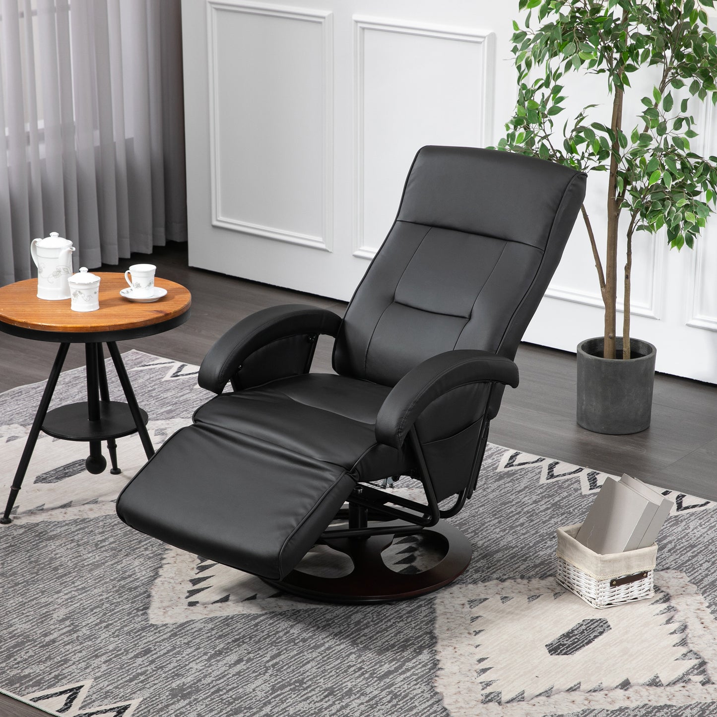 Alexia PU Recliner with Footrest - Black