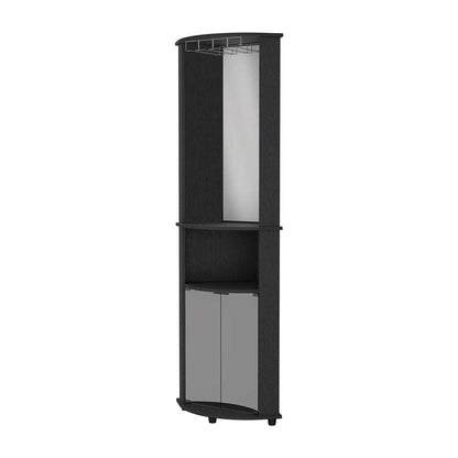 Kempwell 2-Door 2-Shelf Corner Bar Cabinet with Glass Rack - Black