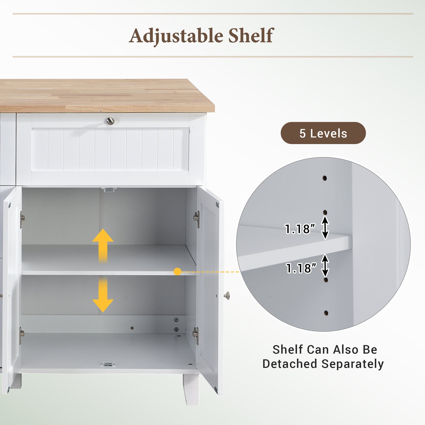 TOPMAX  Kitchen Island Set with 2 Seatings - White