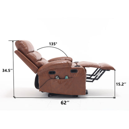 Elias Large Power Lift Recliner Chair with Massage - Brown