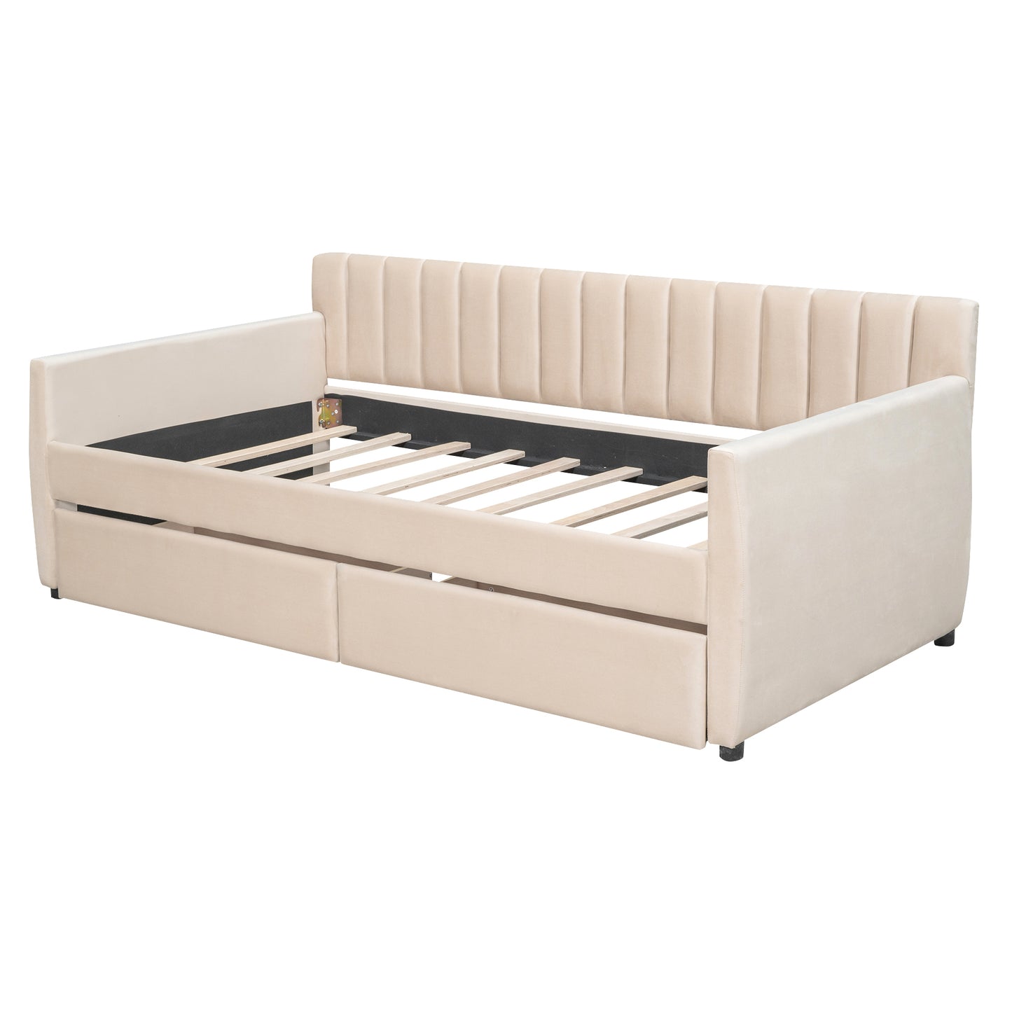 Xena Twin Size Upholstered Daybed with  Drawers - Beige