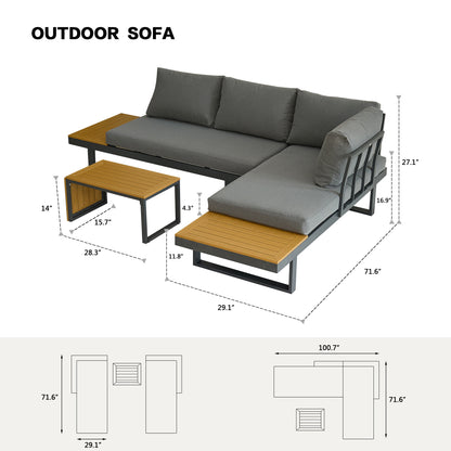 Aurora Aluminum Outdoor L-Shaped Sectional Sofa Set