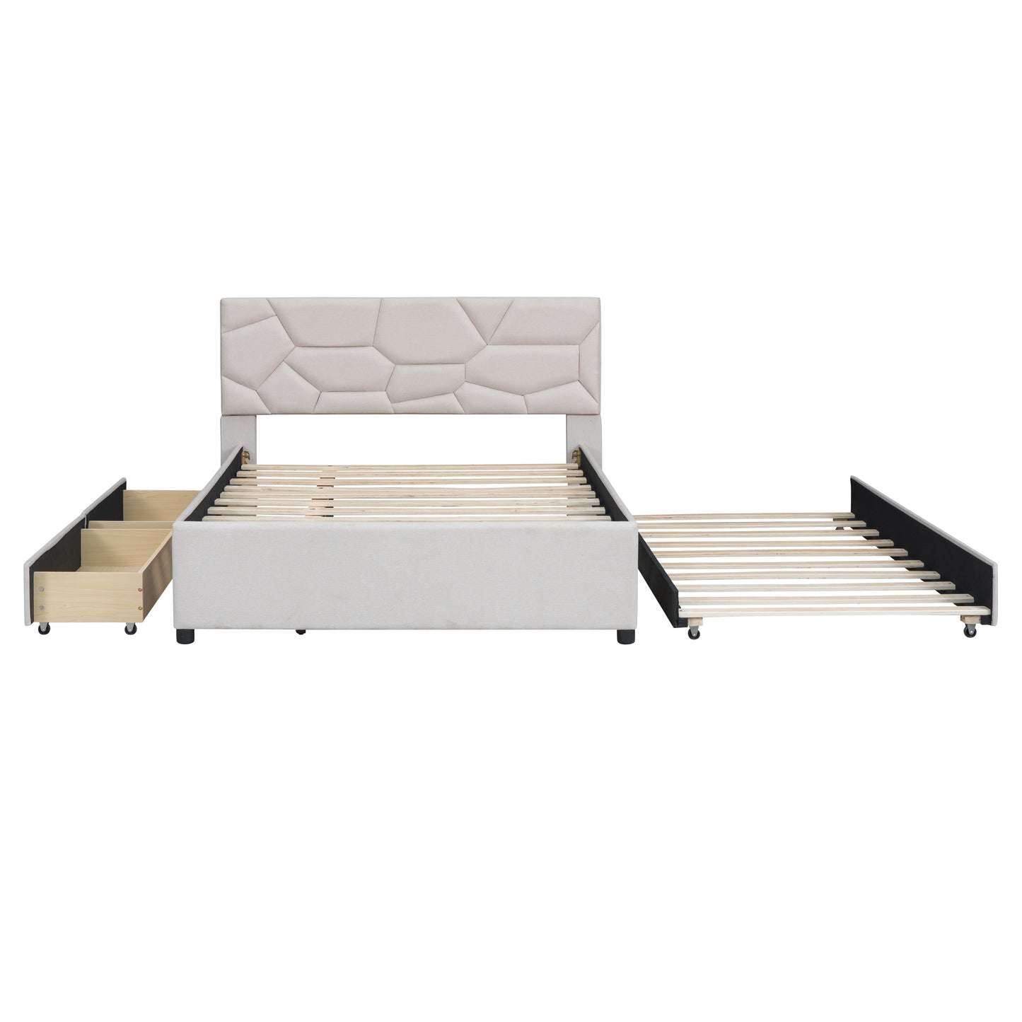 Brick Full Size Platform Bed with 2 drawers and Twin Size Trundle - Beige