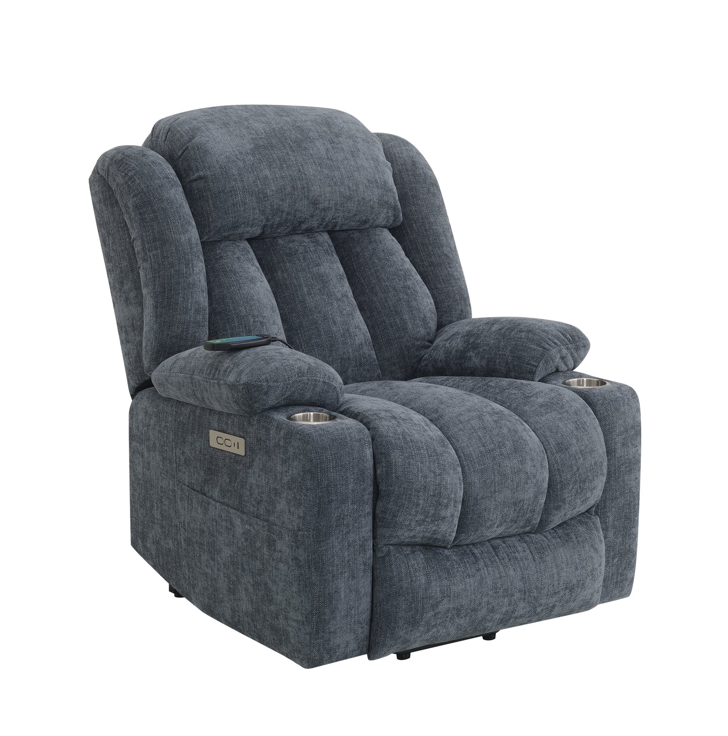 Omarion Velvet Power Recliner w/Lift, Heating & Massage - Blue