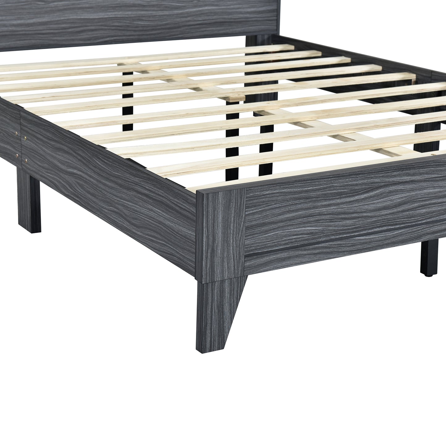 Taz Full Size Platform Bed Frame with 4 Open Storage Shelves - Gray