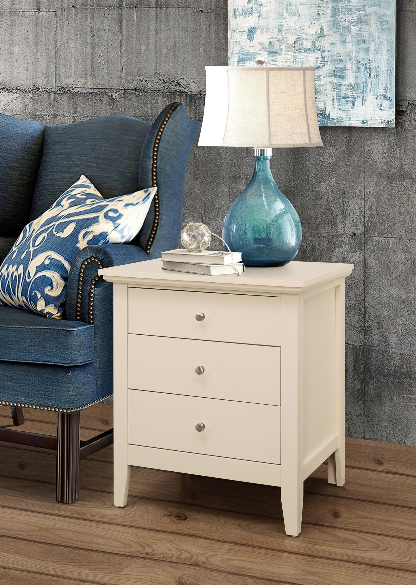 Hammond  3 Drawer Nightstand - Beige