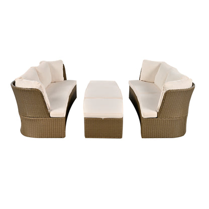 Ranae Customizable Outdoor Patio Wicker Sofa Set - Beige