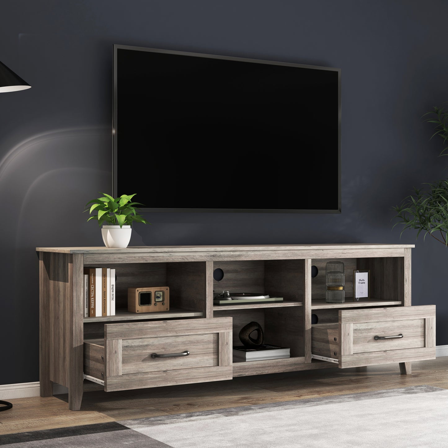 Sydney 70 Inches TV Stand with 2 Drawers - Grey Walnut