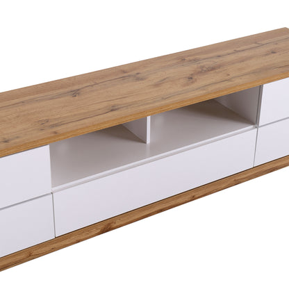 Dena Modern TV stand with Door Rebound Device - White+Natural