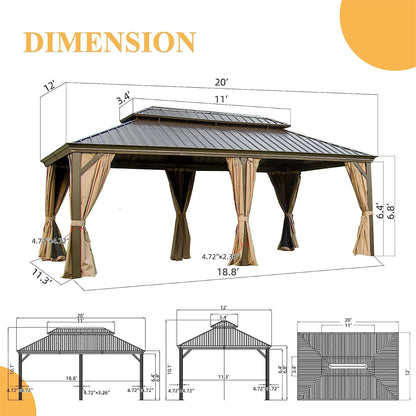 Shana 12 X 20 ft Hardtop Gazebo Outdoor Aluminum  - Brown