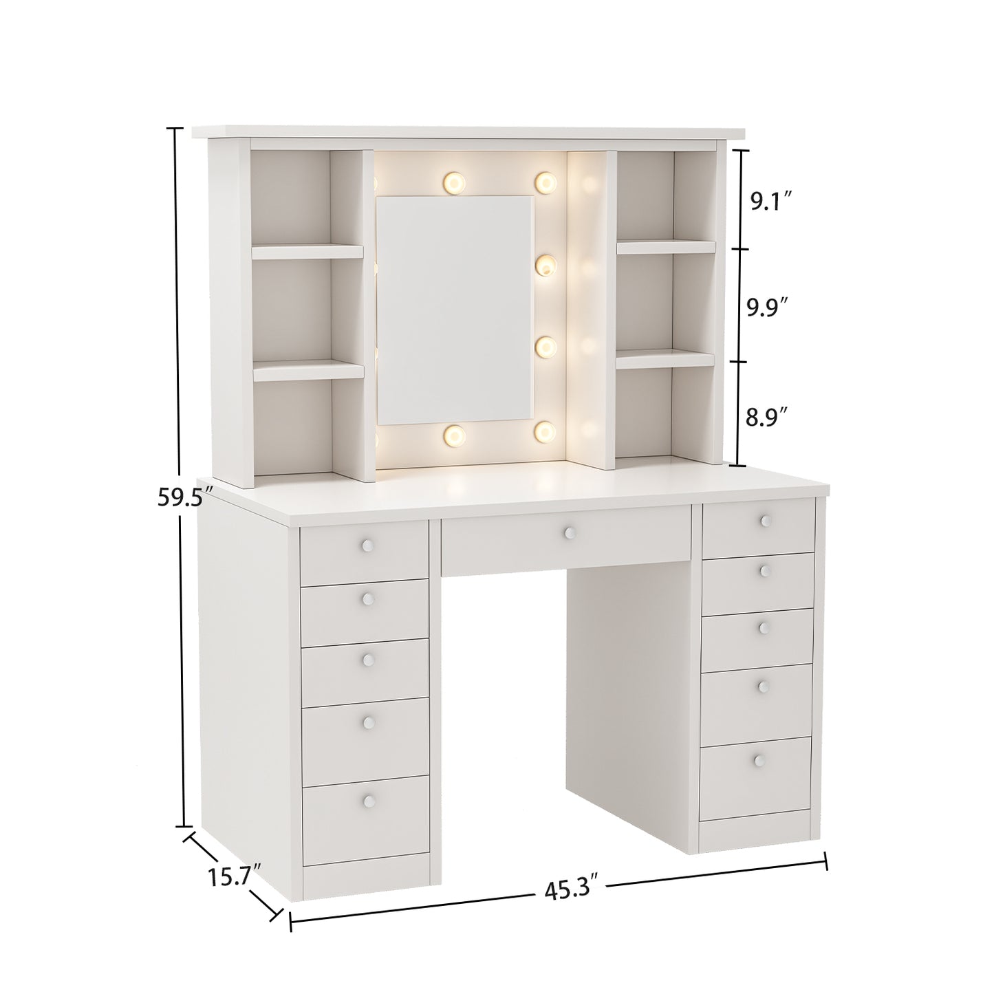 Marley Makeup Vanity Table With Mirror and 3 Colour Lighting  - White