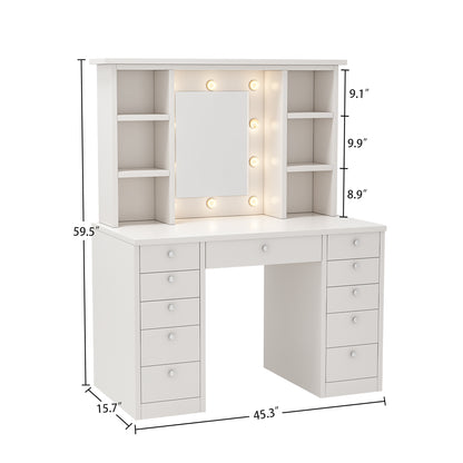 Marley Makeup Vanity Table With Mirror and 3 Colour Lighting  - White