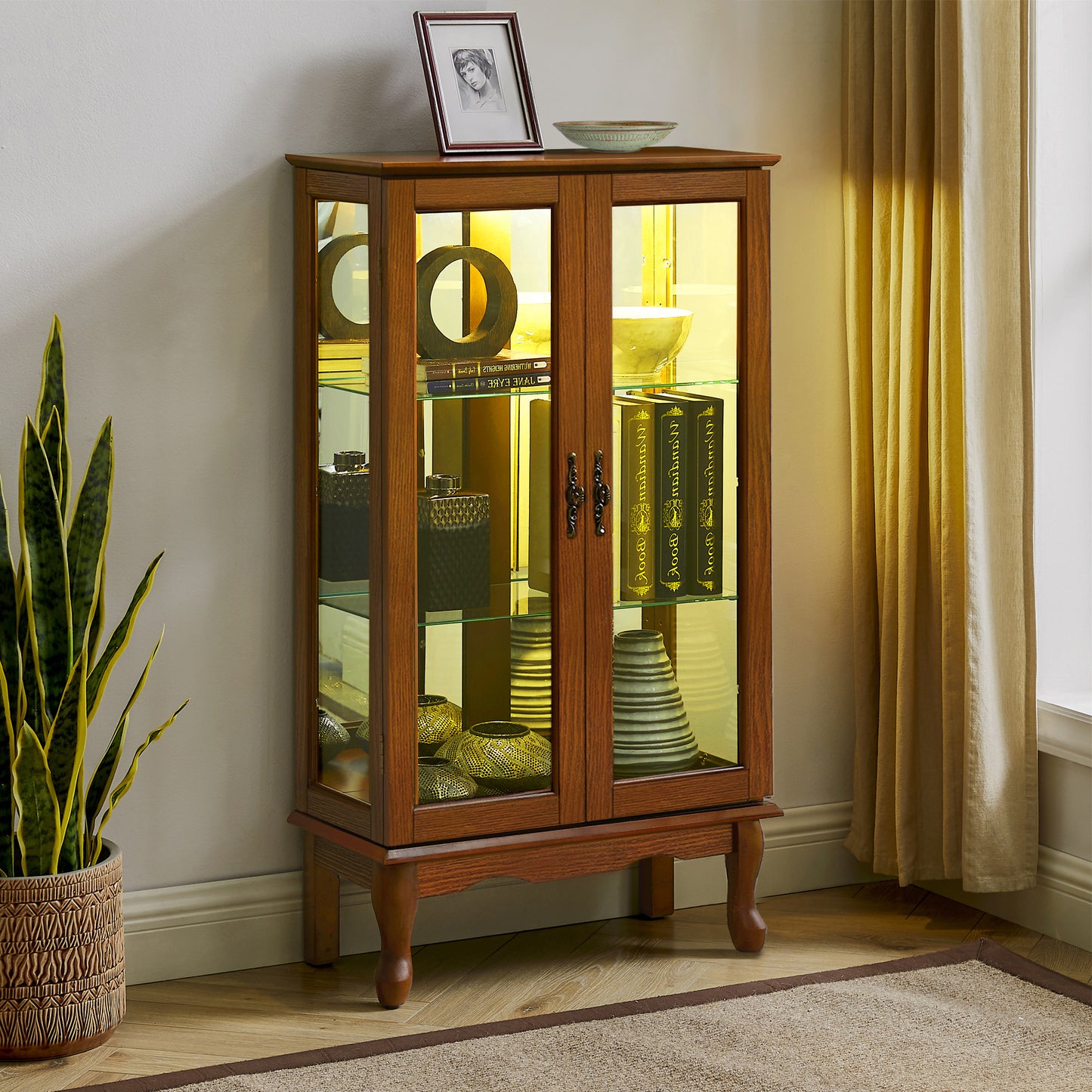 Karla Lighted Curio Diapaly Cabinet - Oak