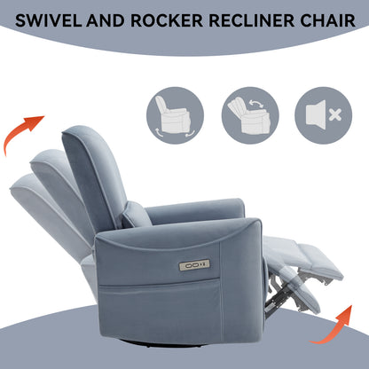 Spencer Swivel and Rocker Power Recliner Chair - Blue