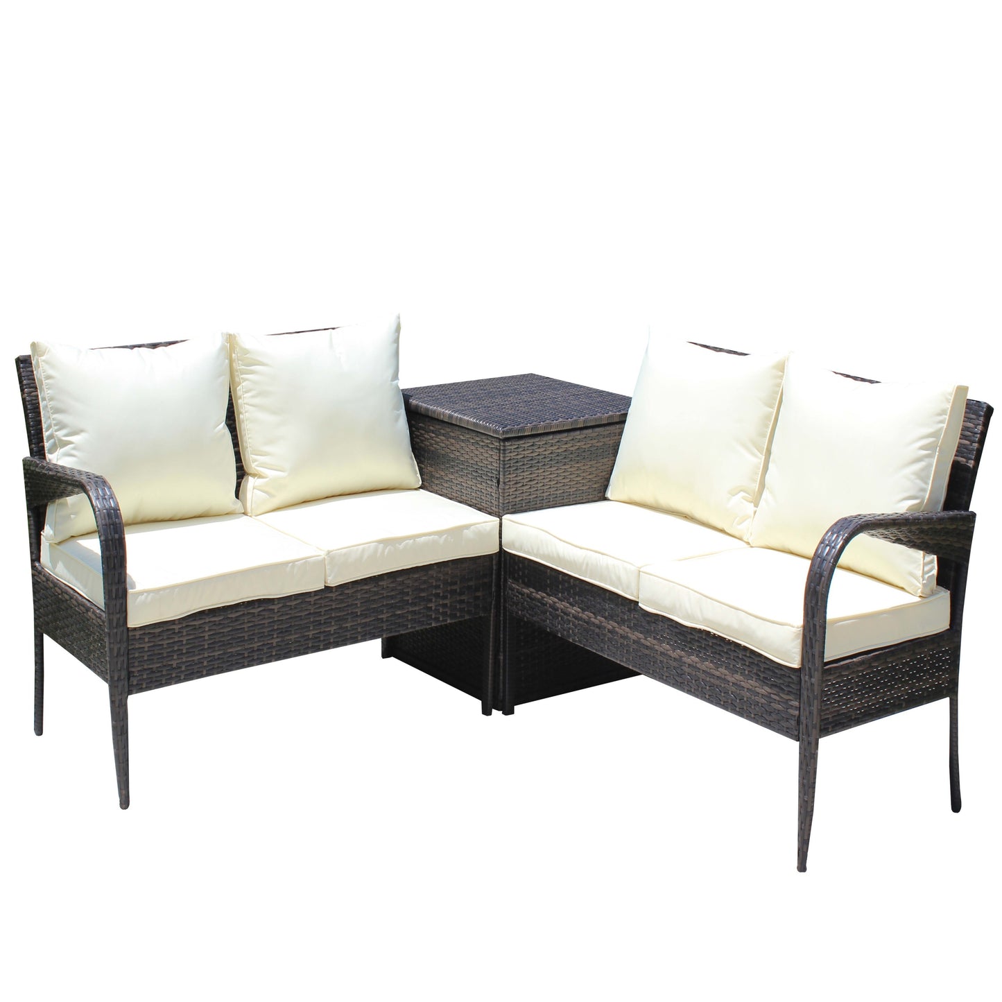 Berna 3 Pc Outdoor Patio Wicker Ratten Sofa Set - Brown