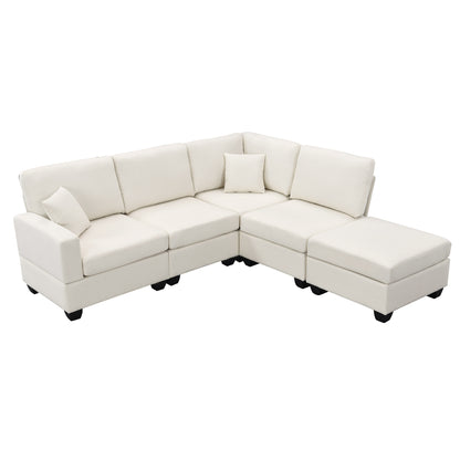 Aria 5-Seat Modular Sectional Set with Convertible Ottoman - Beige