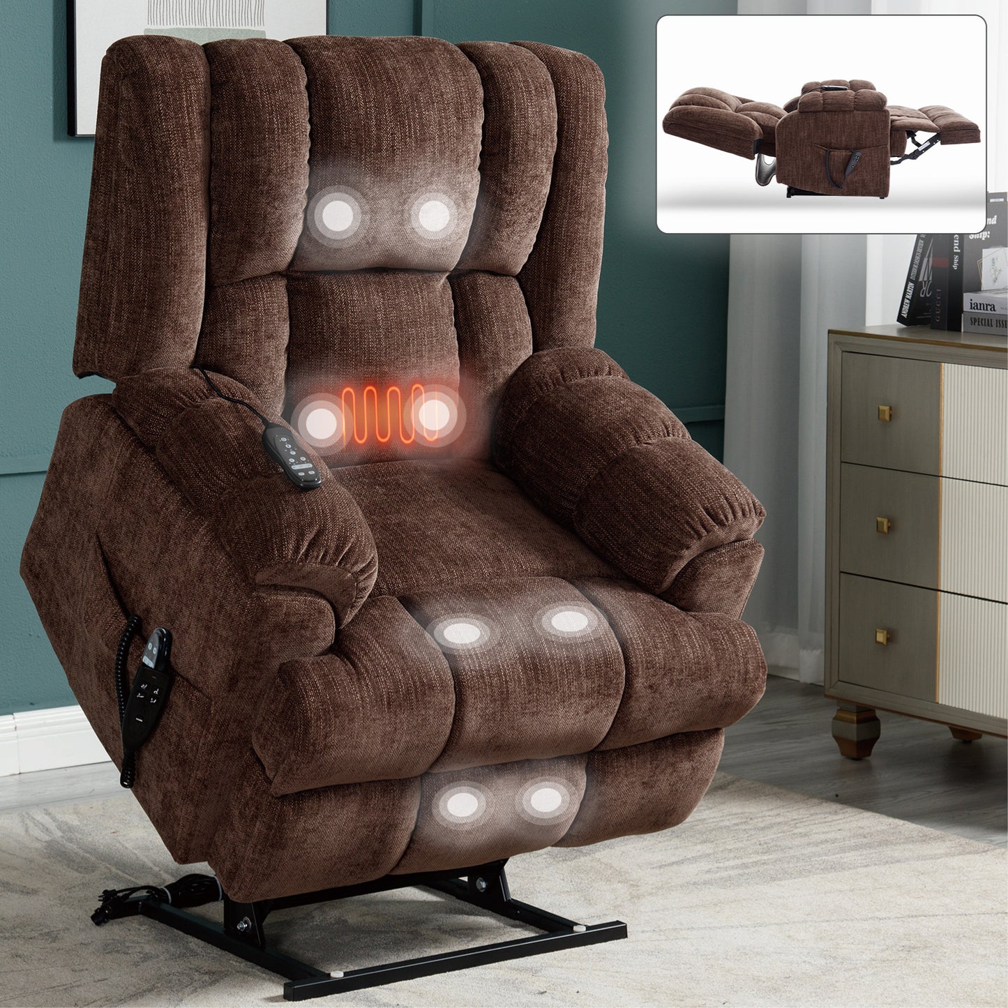 Nia Dual Motor Power Recliners Heat Massage - Brown