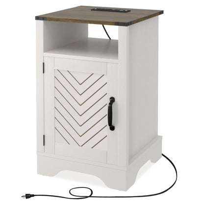 X Wooden Nightstand  with Electrical Outlets Charging Station  (2 Sets) - White & Oak