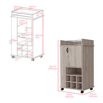 Six Wine Cubbies Bar Cart  - Natural