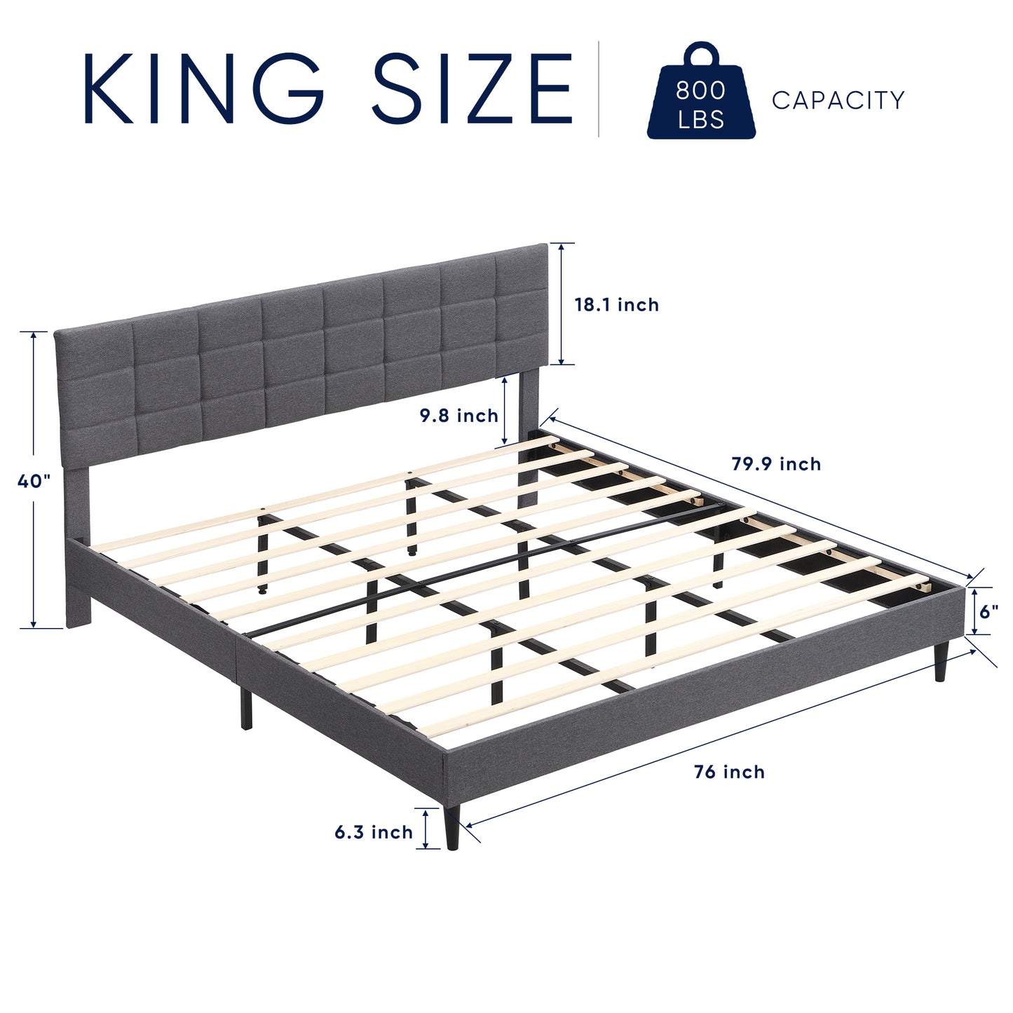 Elegant King Size Platform Bed Frame - Gray