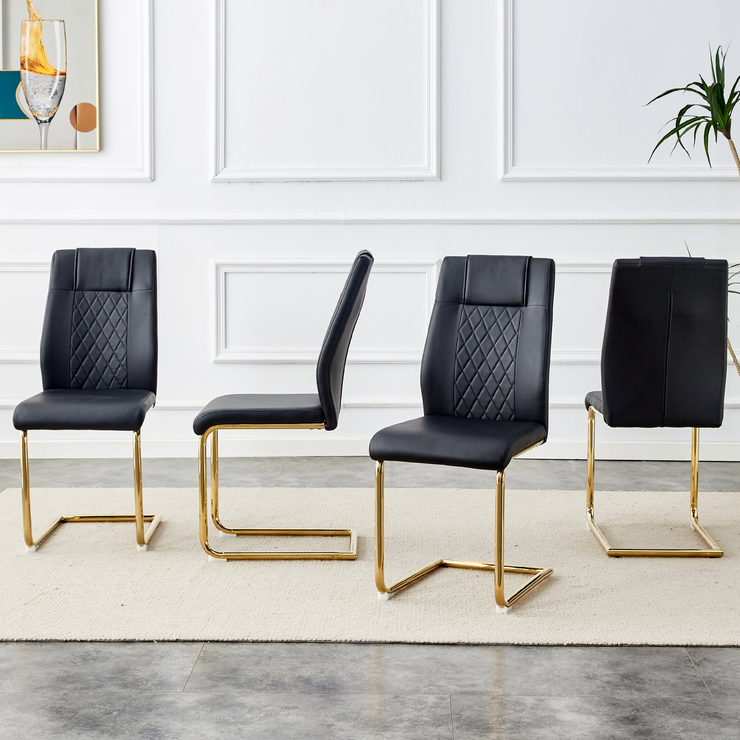 Skye Dining Chair Golden Metal Leg (Set of 4) - Black