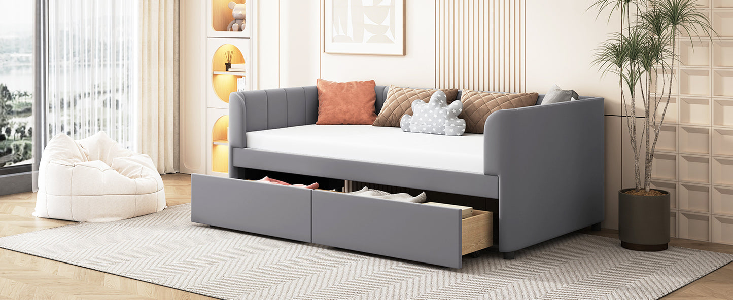 Tano Twin Size Upholstered Daybed with Drawers - Gray