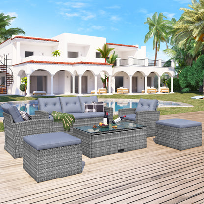 Prado 6 Pc PE Rattan Outdoor Patio Furniture Set - Gray