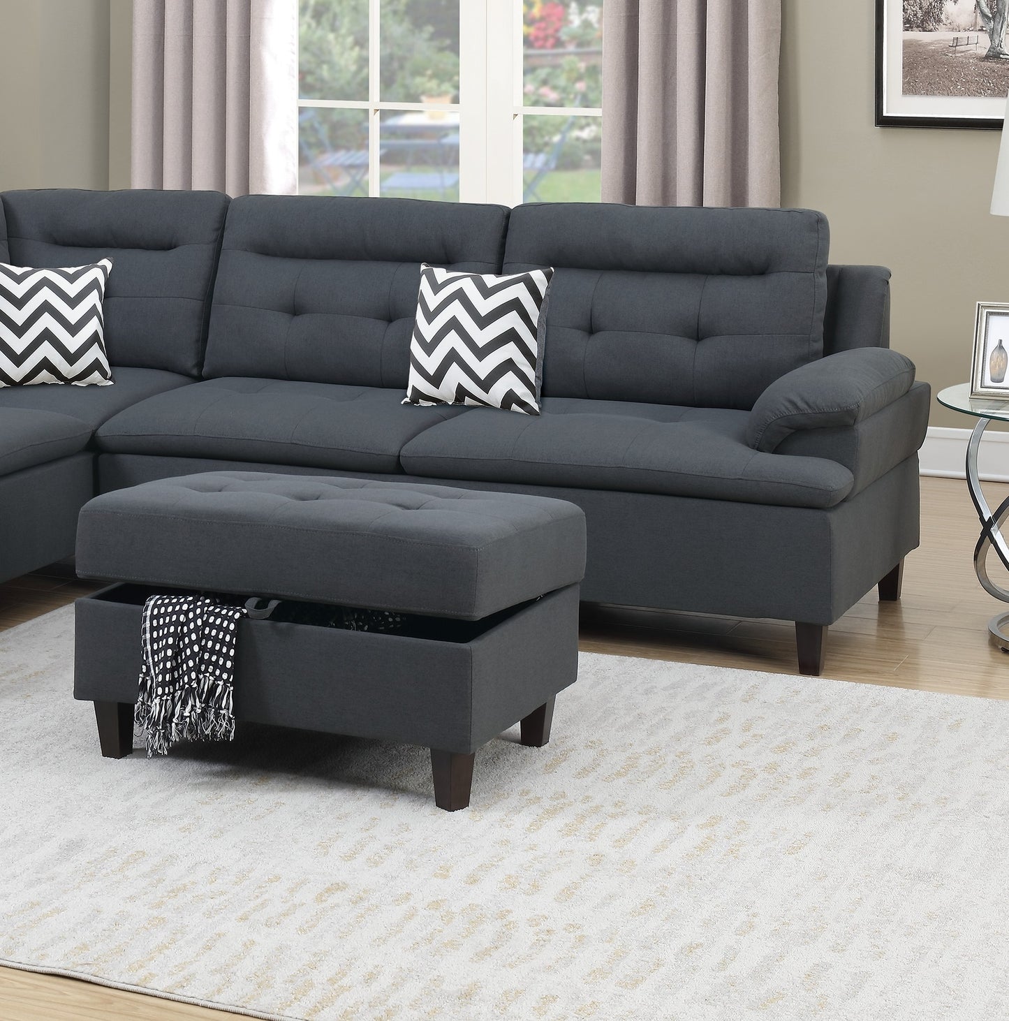 Lar Sectional Fabric Sofa w Ottoman - Dark Gray