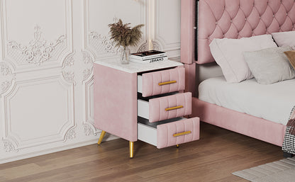 Kati Upholstered Wooden Nightstand - Pink