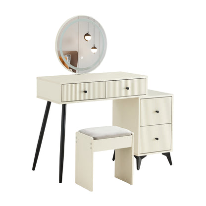 Glover Fluted Makeup Vanity Desk with Square LED Mirror