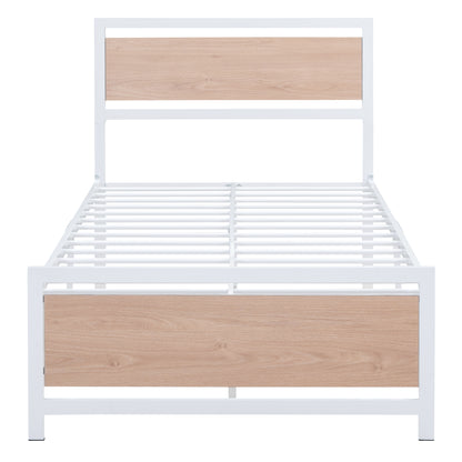 Quasar Twin Size Metal and Wood Platform Bed - White