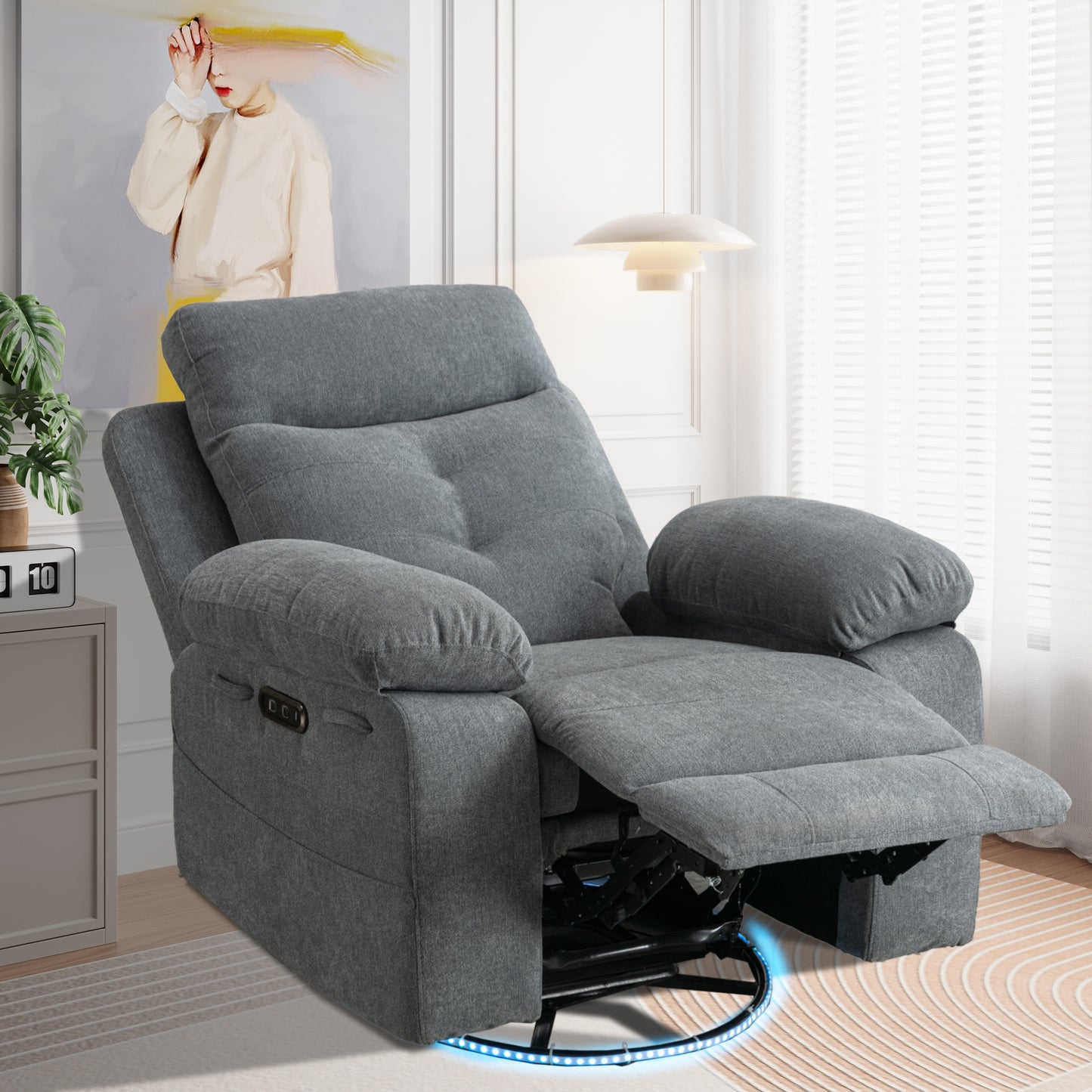 Aspen Power Recliner Glider Chair With Bluetooth Speaker - Light Gray