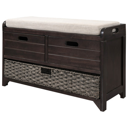 Lucy  Storage Bench with Removable Basket  Removable Cushion - Espresso