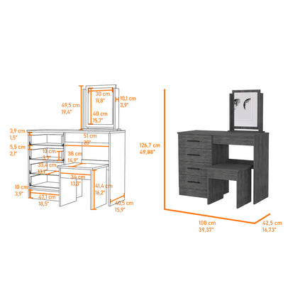 Stonington 4-Drawer Makeup Dressing Table with Stool Smokey Oak