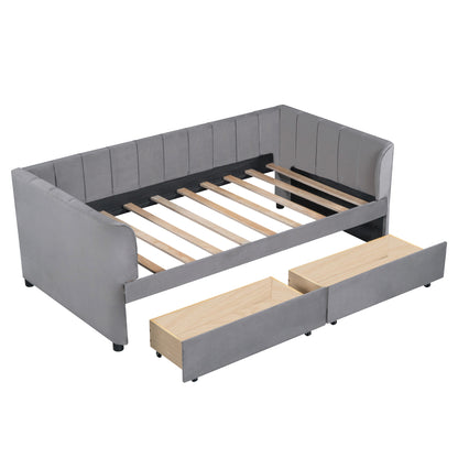 Tano Twin Size Upholstered Daybed with Drawers - Gray