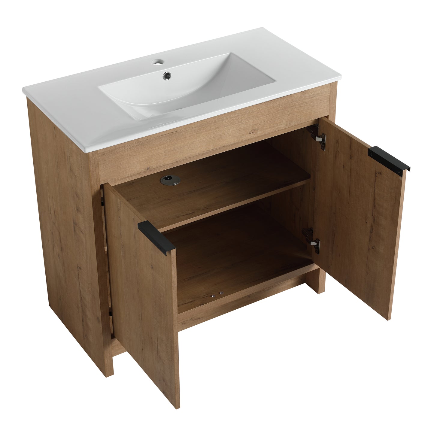 36" Freestanding Bathroom Vanity with White Ceramic Sink & 2 Soft-Close Cabinet Doors