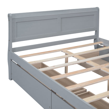 Meg Full Size Wood Platform Bed with 4 Drawers - Gray