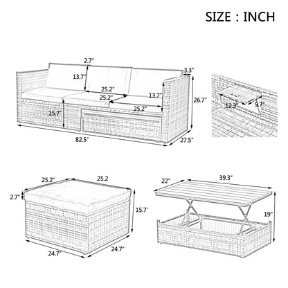 Raney 5 Pc PE Rattan Wicker Outdoor Patio Furniture Set - Gray