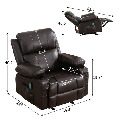 Marta Power Recliner with Massage and Heat - Brown