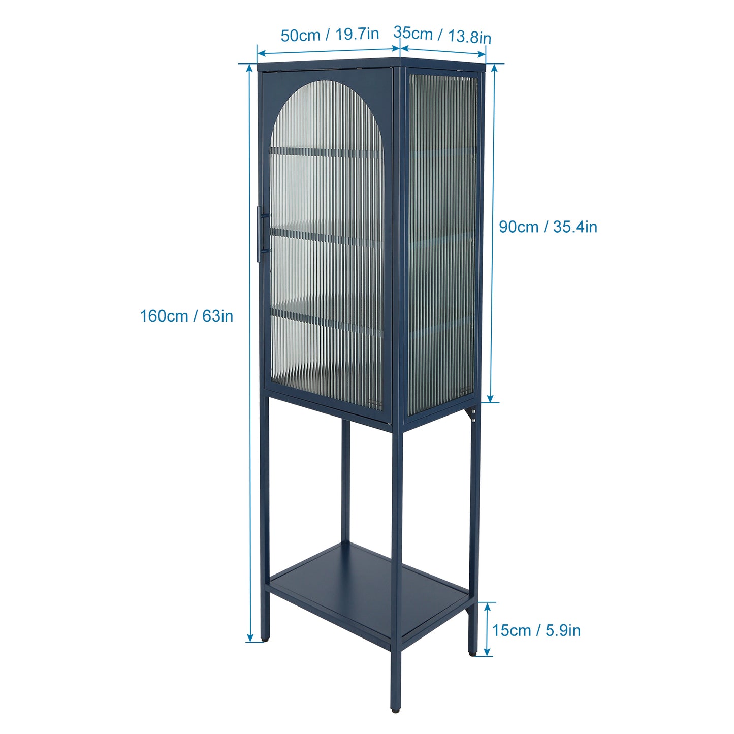 Arched Tempered Glass High Cabinet - Blue