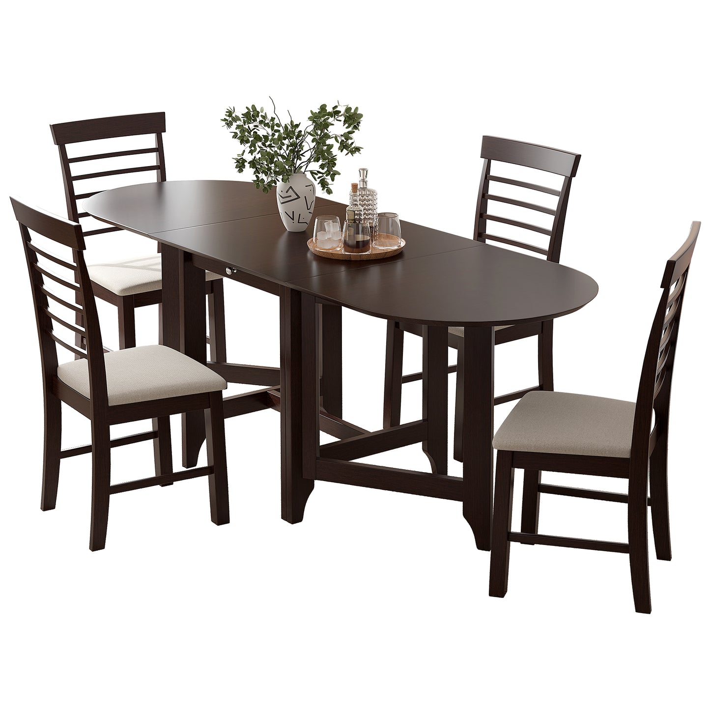 Ivan 5pc Dining Set Extendable Table 4x Side - Dark Brown