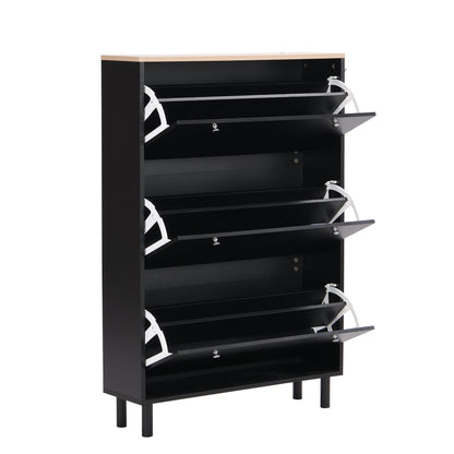 Bio Shoe Cabinet with 3 Flip Drawers - Black